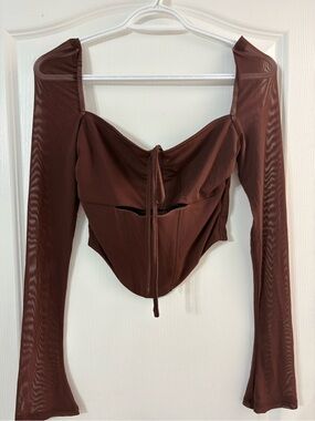 SHEIN Brown Long Sleeve Corset Blouse